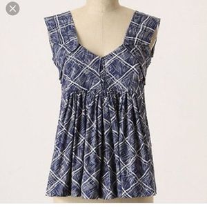 Anthropologie Girls from Savoy Blue Plaid Ruffle Top Y2K 90s Babydoll Style
